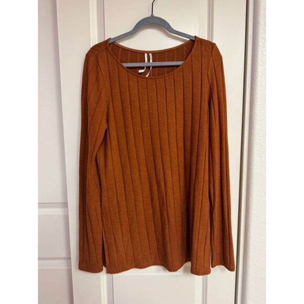 NWT Anthropologie Long Rust Orange Terracotta Cozy Knit Ribbed Sweater Large